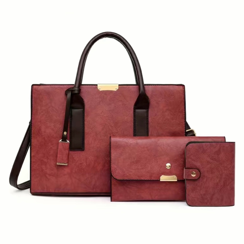 NIP Red 3 Piece Purse Set - Large Purse, Clutch, Credit Card Holder